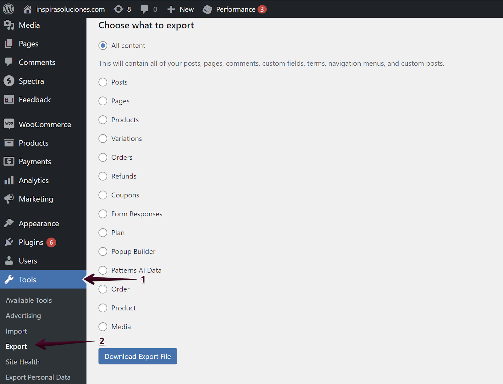 export the information in xml format