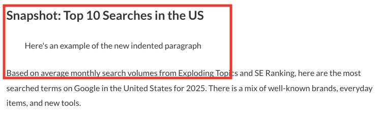 how to indent text in wordpress - block option