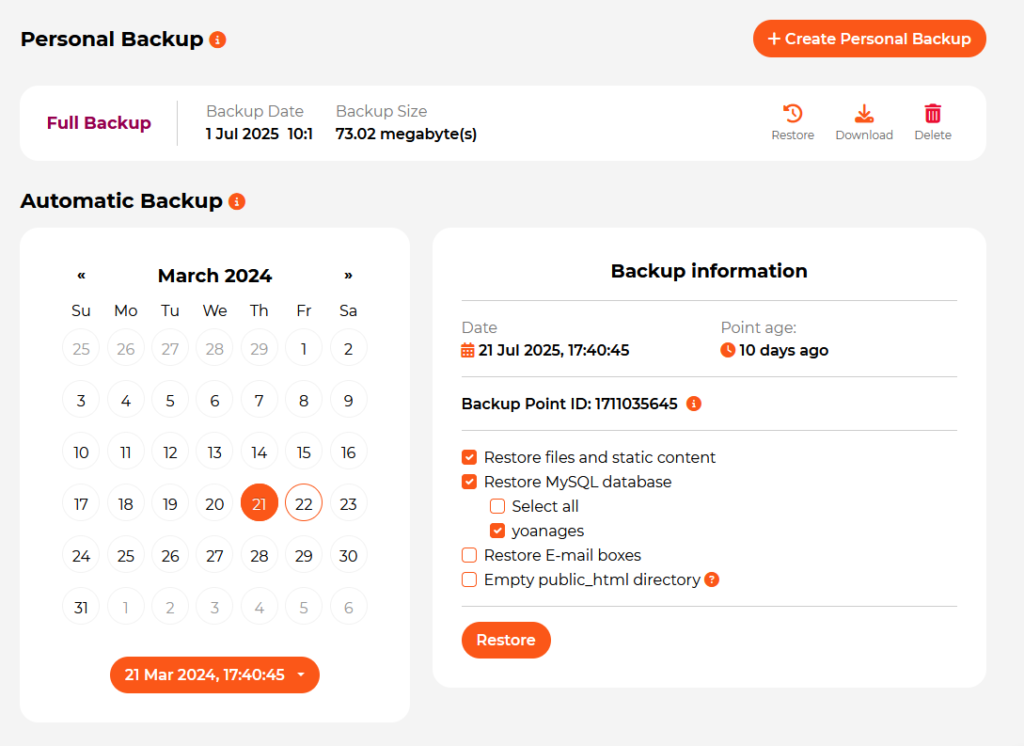 Automated backups on WPX Hosting