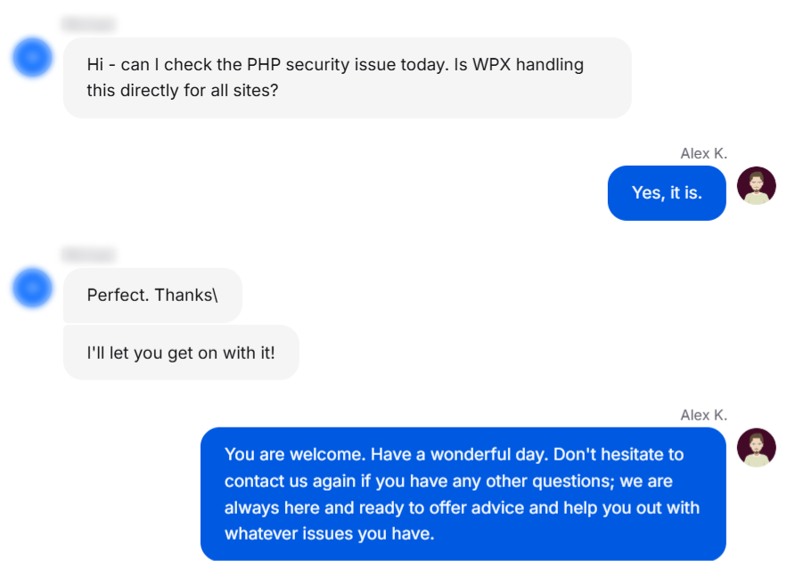 WPX customer, on Live chat, 21 October 2026.