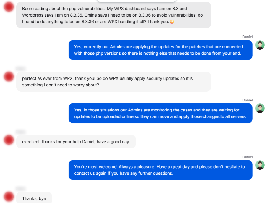 WPX customer, on Live chat, 21 October 2026.